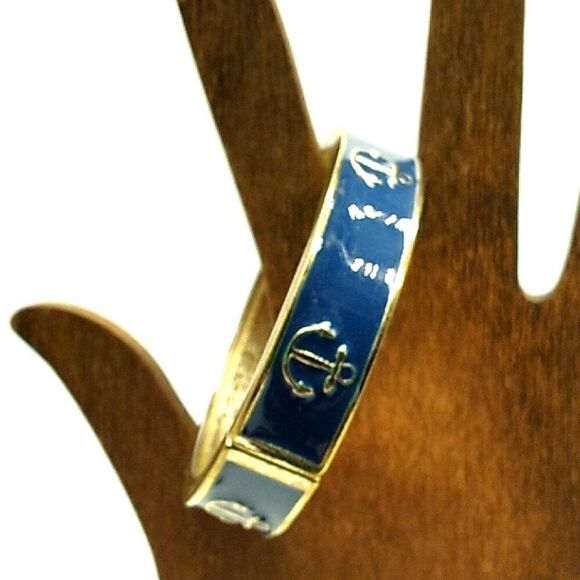 Fornash Hinged Bracelet Navy Blue Enamel & Gold Anchor Design - Picture 10 of 16